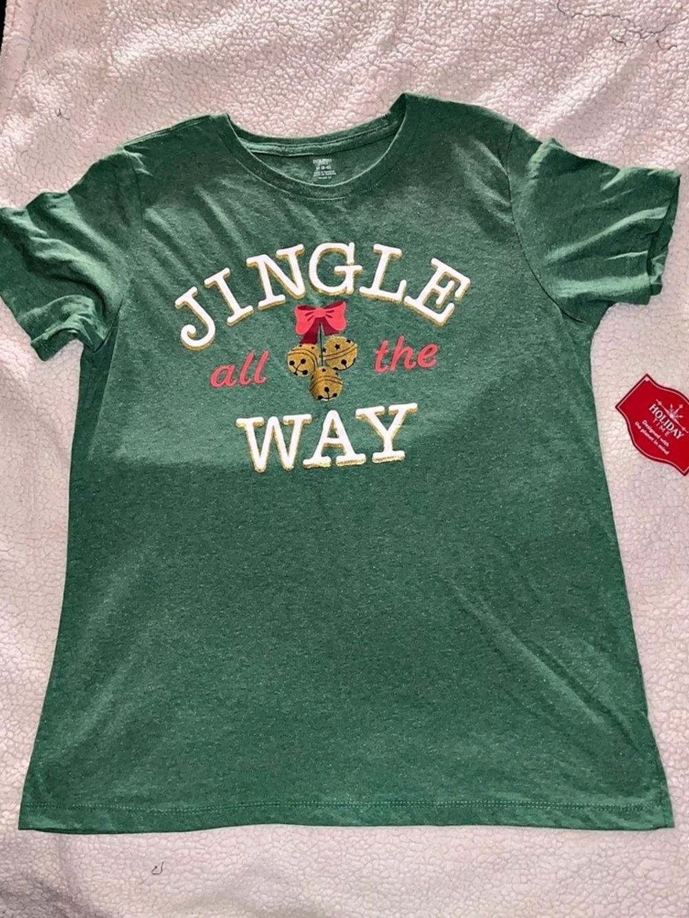 Holiday Time Jingle All The Way Christmas Graphic Tee Green & Red Womens Medium